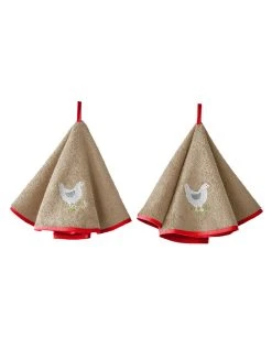 Blancheporte Torchons Rond éponge Brodée Poule - Lot De 2
