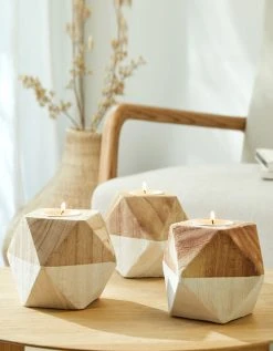 Blancheporte Bougeoir Origami En Bois Bicolore