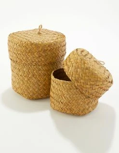 Blancheporte Panier Rond Tressé Avec Couvercle - Lot De 2