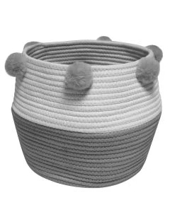 Blancheporte Panier De Rangement Déco à Pompons Suzy Gris/blanc