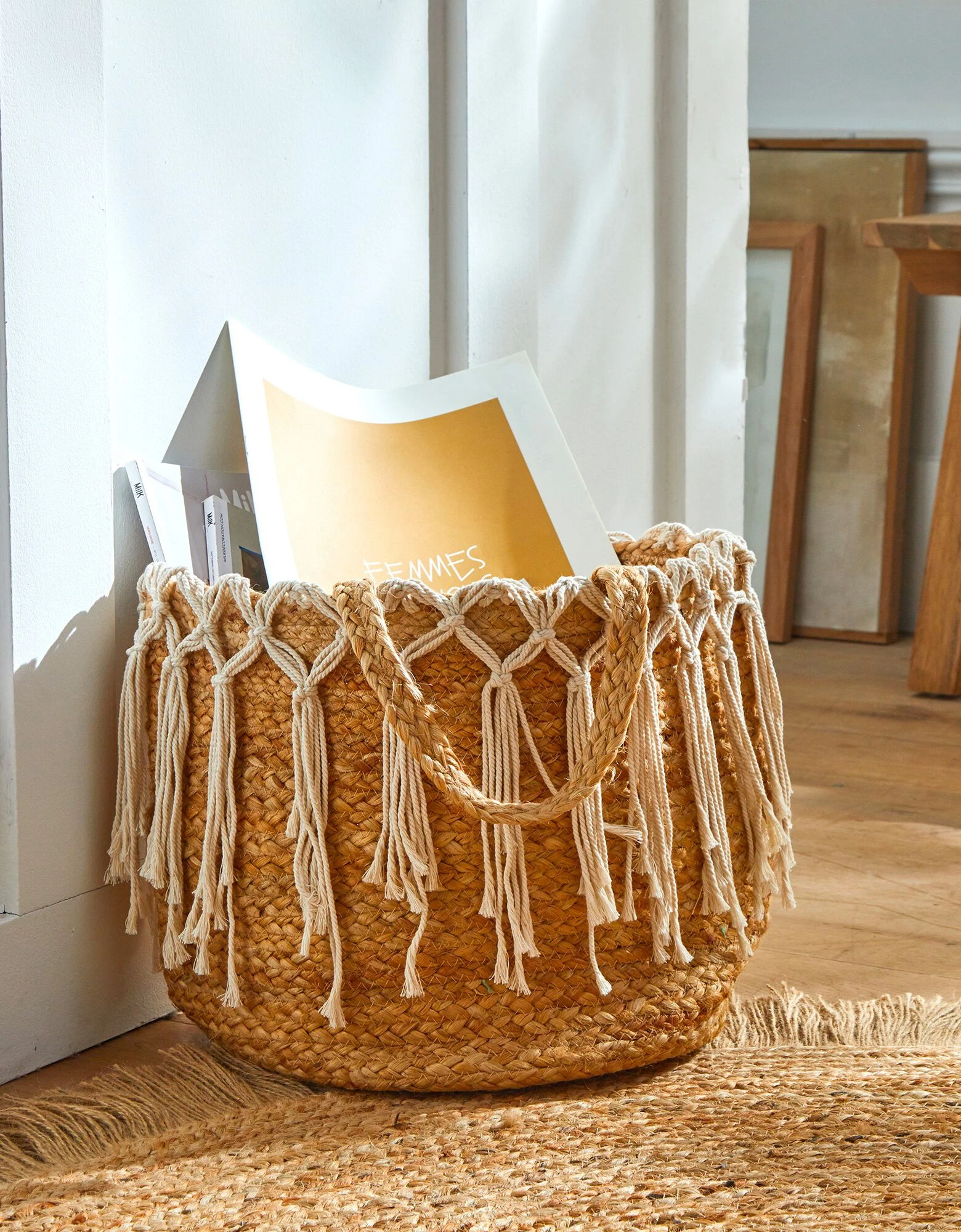 Blancheporte Panier Rond Jute Franges En Macramé