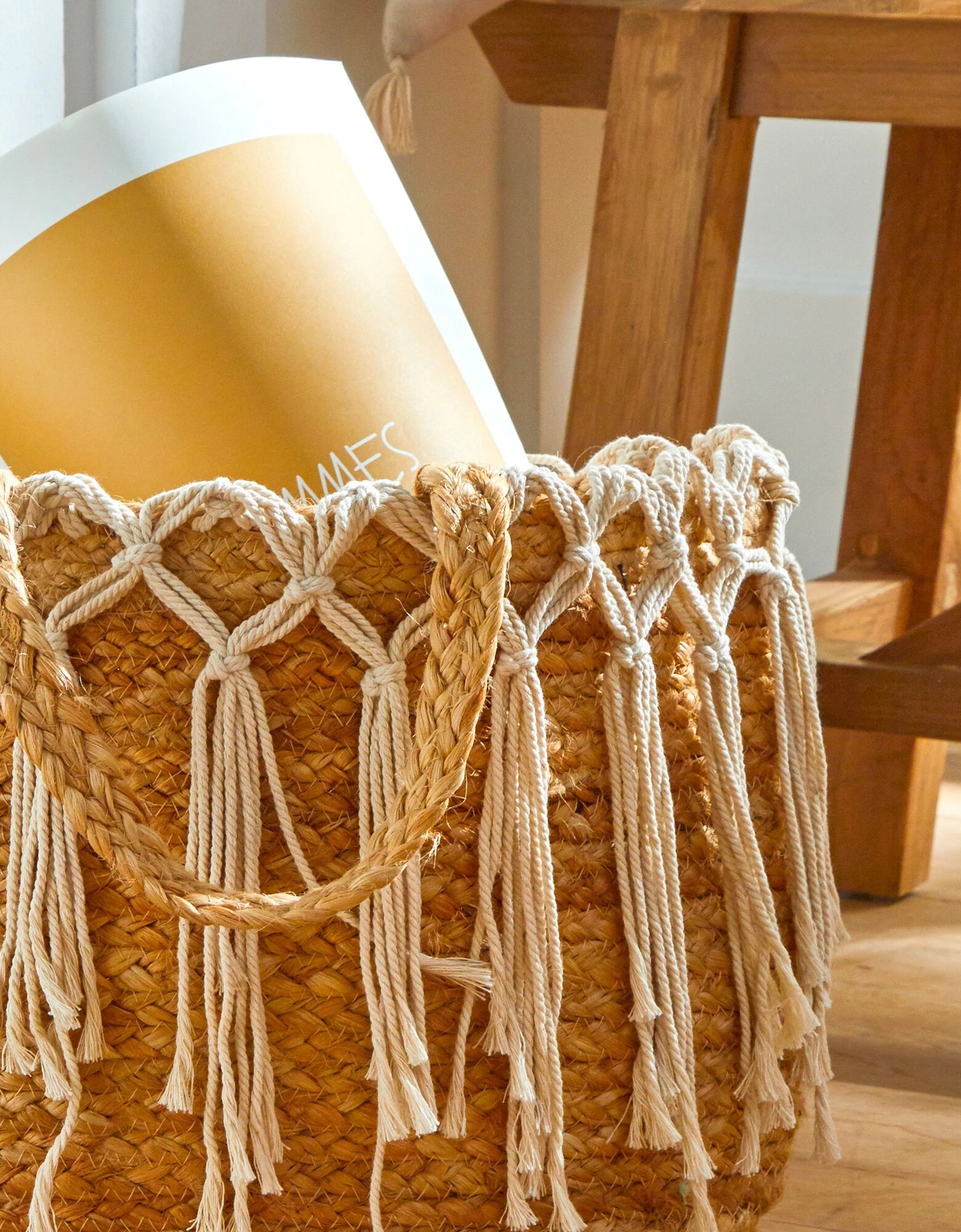 Blancheporte Panier Rond Jute Franges En Macramé – Image 2