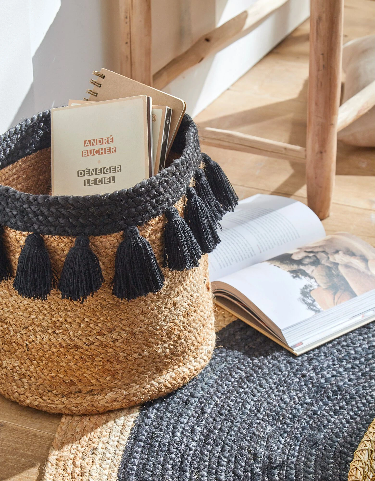 Blancheporte Panier Rond Jute Pompons Noirs – Image 2