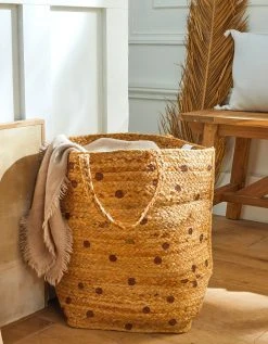 Blancheporte Panier Jute Tressé Naturel / Pois Cuivre