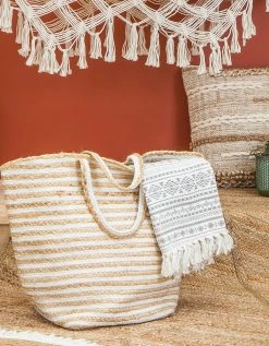 Blancheporte Panier Rayé Jute Véritable Et Corde Tressée