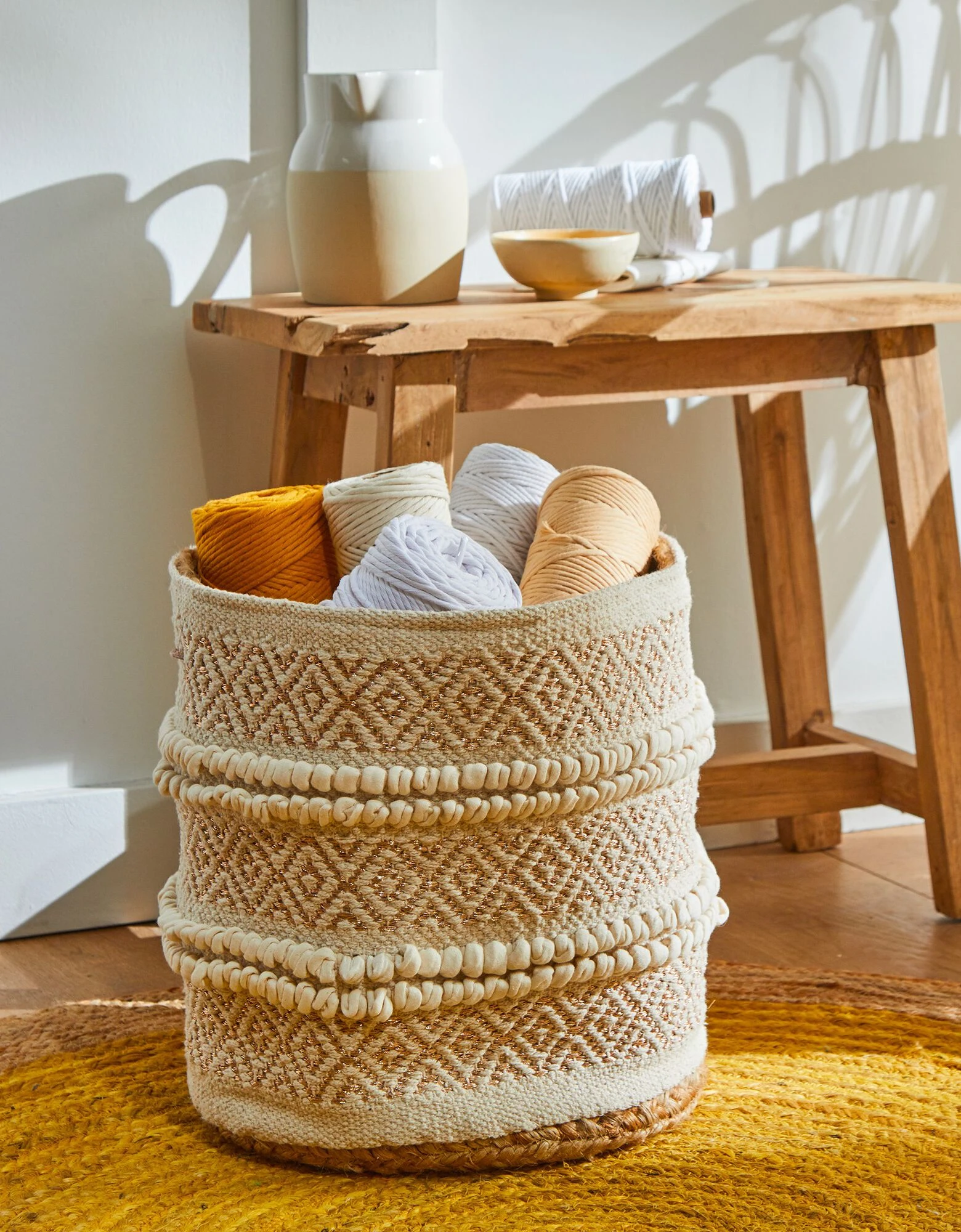 Blancheporte Panier Rond Ethnique Jute Véritable