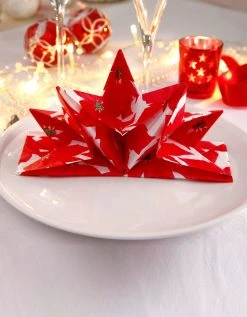 Blancheporte Serviette Pré-pliée Imprimée Poinsettia - Lot De 12