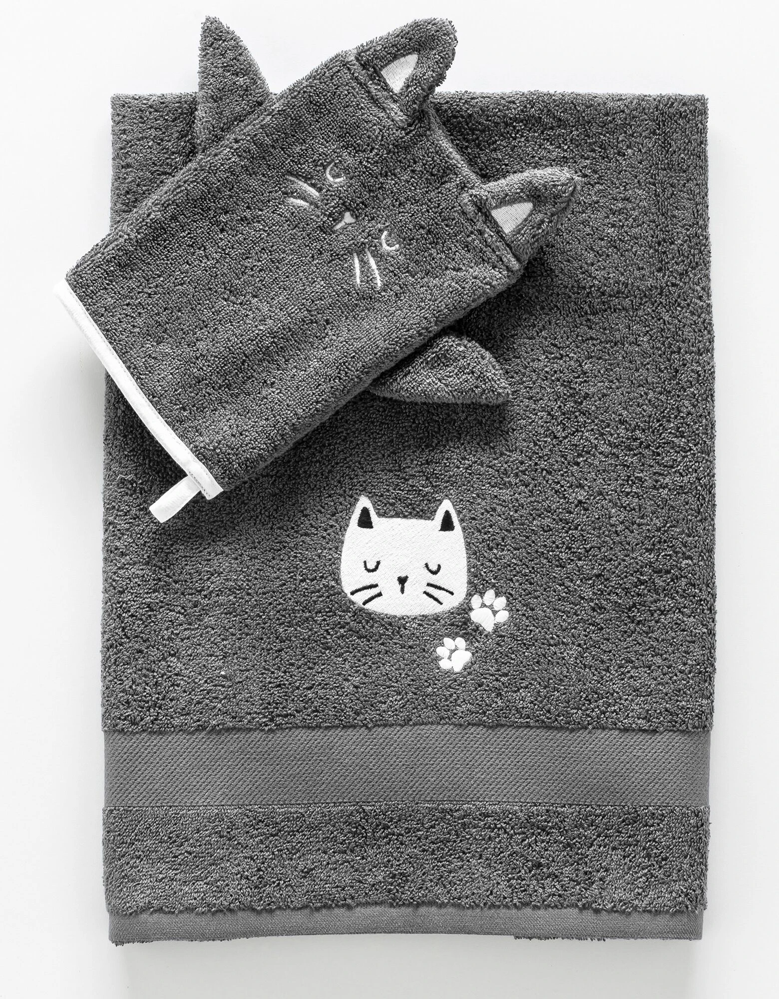 Colombine Des Petits Collection éponge Enfant Brodée Chat Coton - 380 G/m2