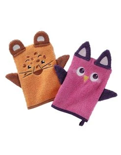 Colombine Des Petits Lot De 2 Gants Animaux Brodé éponge Coton - 380g/m2