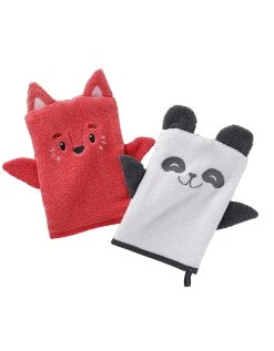 Colombine Des Petits Lot De 2 Gants Animaux Brodé éponge Coton - 380g/m2