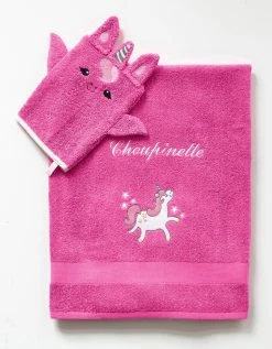 Colombine Des Petits Collection éponge Enfant Brodée Licorne Personnalisable Coton