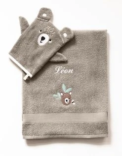 Colombine Des Petits Collection éponge Enfant Brodée Ourson Personnalisable Coton