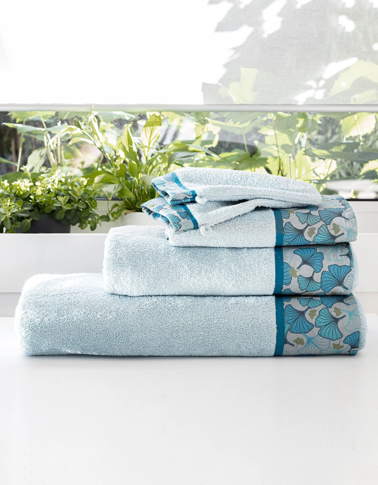 Colombine Éponge Bouclette 420 G/m² Liteau Feuilles Ginkgo