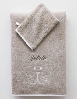 Blancheporte Éponge Enfant Personnalisable Brodé Chat Coton - 450g/m2