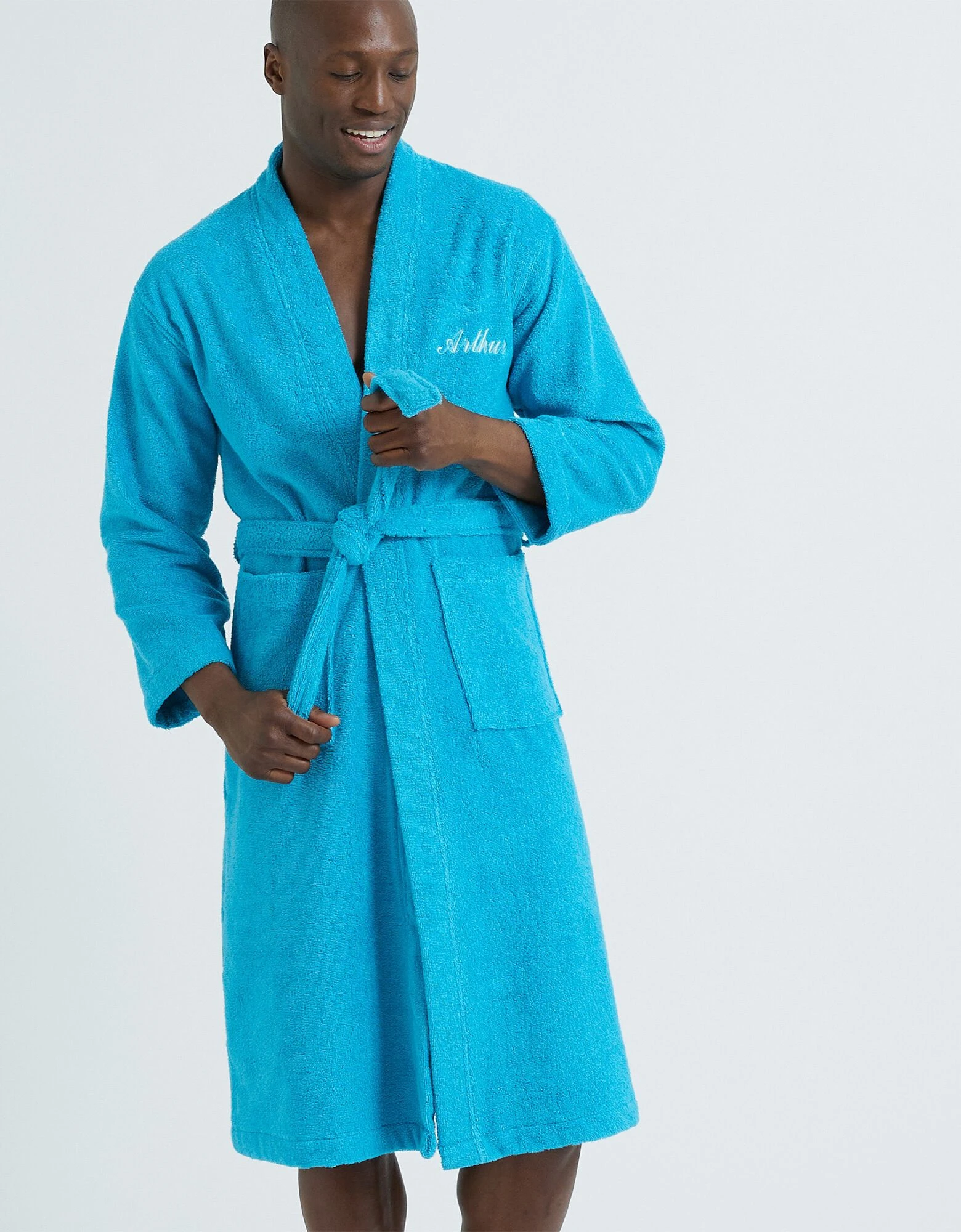 Colombine Peignoir Mixte Adulte Uni Coton éponge Bouclette Col Kimono Personnalisé