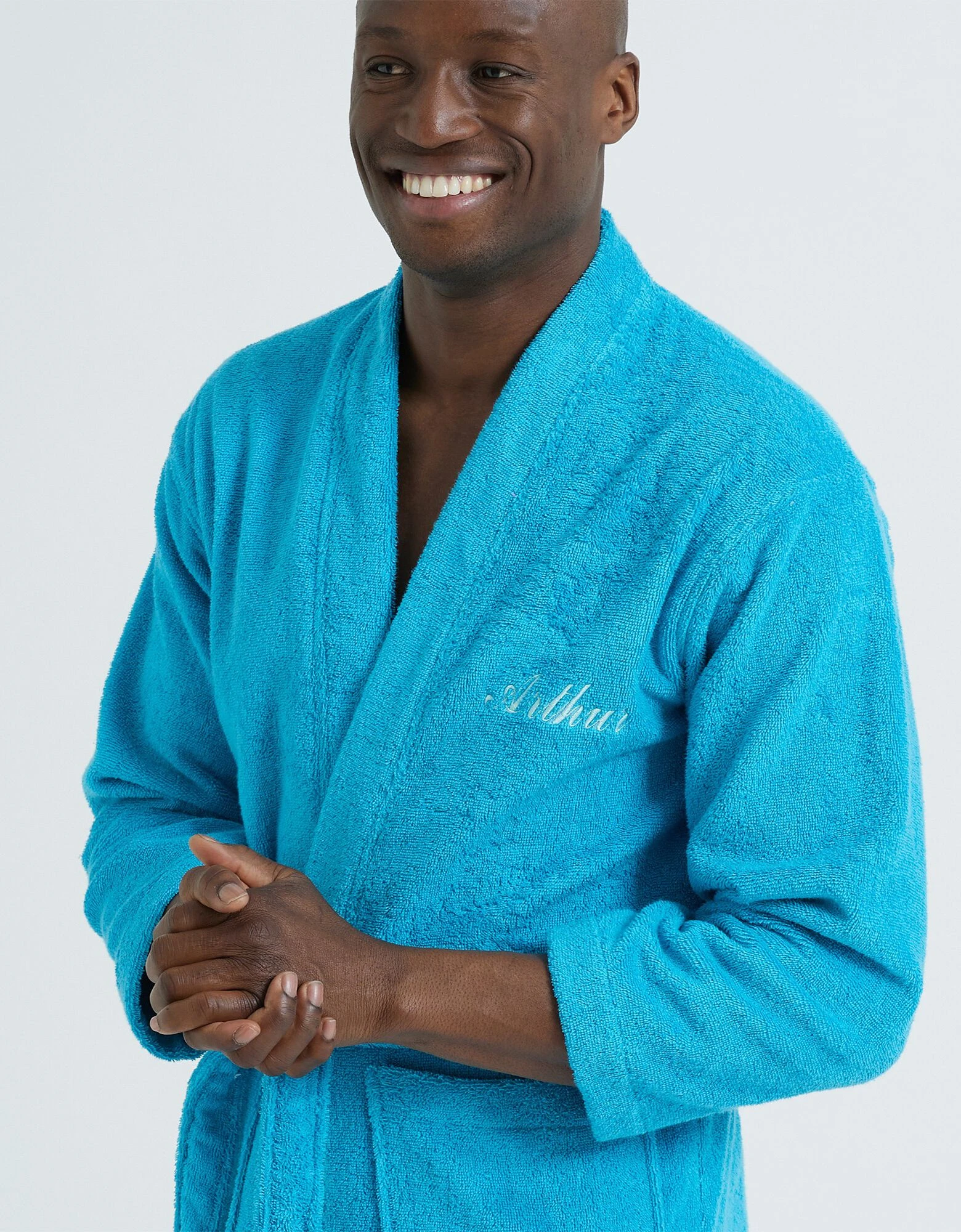 Colombine Peignoir Mixte Adulte Uni Coton éponge Bouclette Col Kimono Personnalisé – Image 3