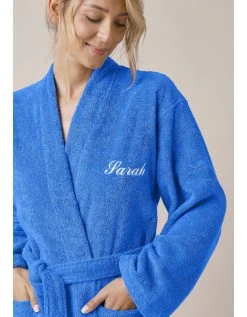 Colombine Peignoir Mixte Adulte Uni Coton éponge Bouclette Col Kimono Personnalisé