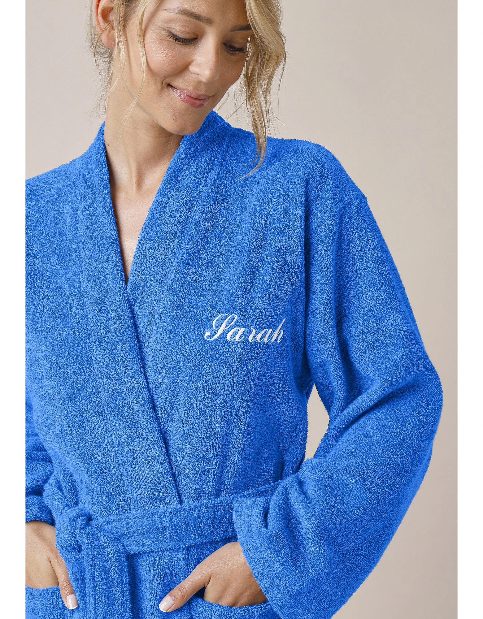 Colombine Peignoir Mixte Adulte Uni Coton éponge Bouclette Col Kimono Personnalisé