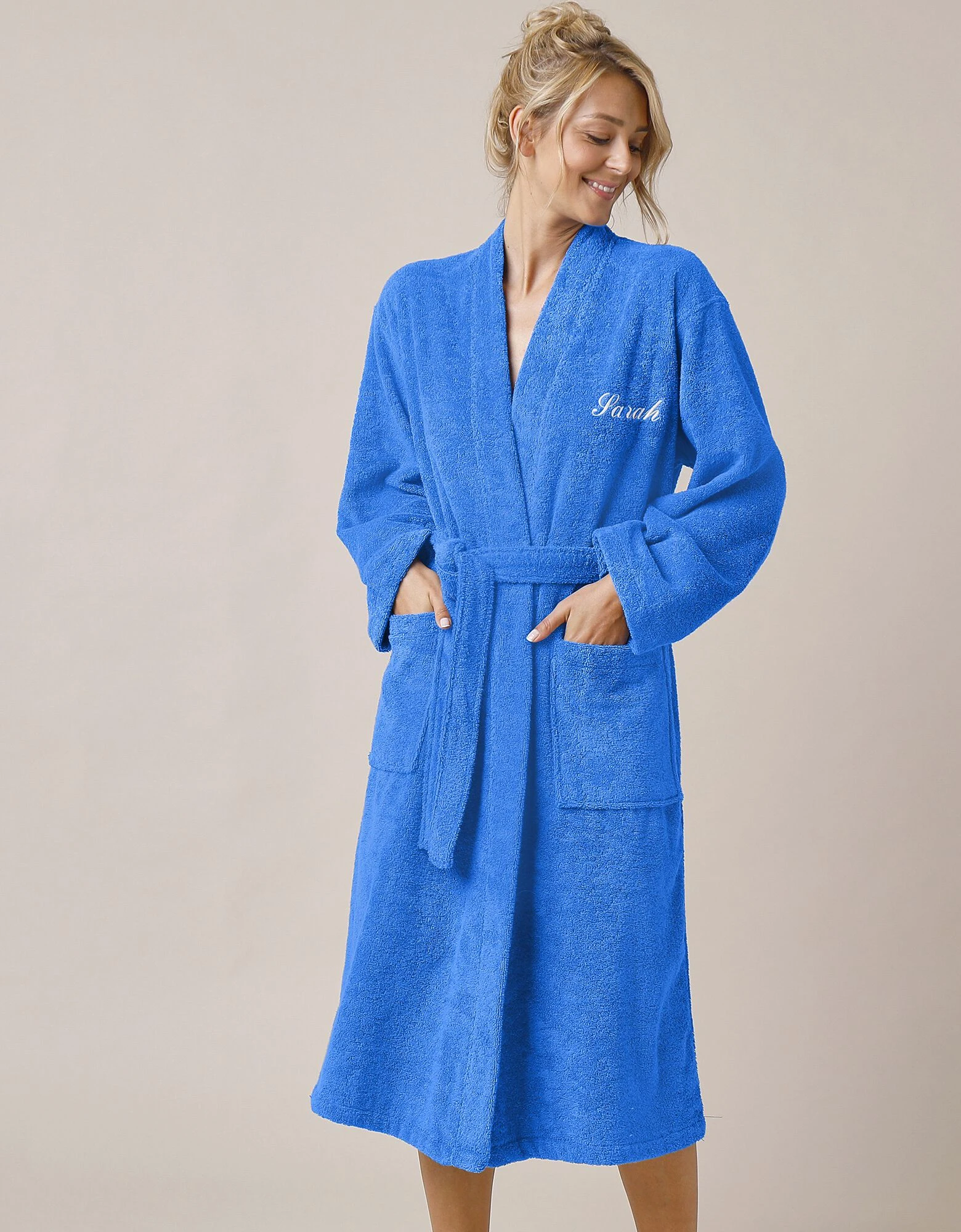 Colombine Peignoir Mixte Adulte Uni Coton éponge Bouclette Col Kimono Personnalisé – Image 3