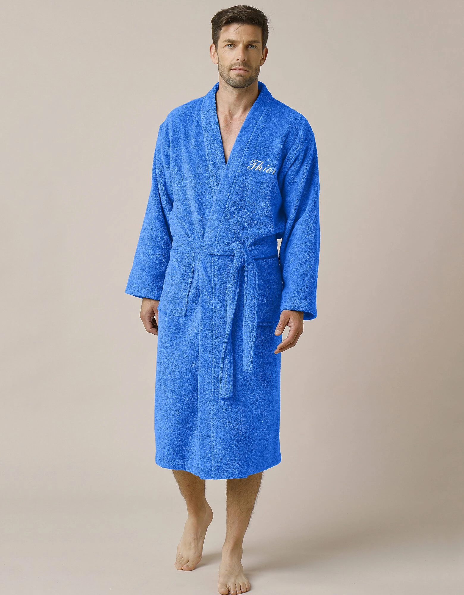 Colombine Peignoir Mixte Adulte Uni Coton éponge Bouclette Col Kimono Personnalisé – Image 4