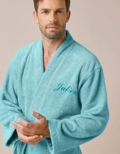 Colombine Peignoir Mixte Adulte Uni Coton éponge Bouclette Col Kimono Personnalisé