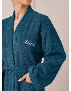 Colombine Peignoir Mixte Adulte Uni Coton éponge Bouclette Col Kimono Personnalisé