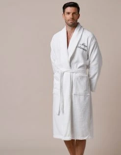 Colombine Peignoir Mixte Adulte éponge Bouclette Col Châle Personnalisable