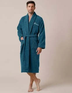 Colombine Peignoir Mixte Adulte éponge Bouclette Col Châle Personnalisable