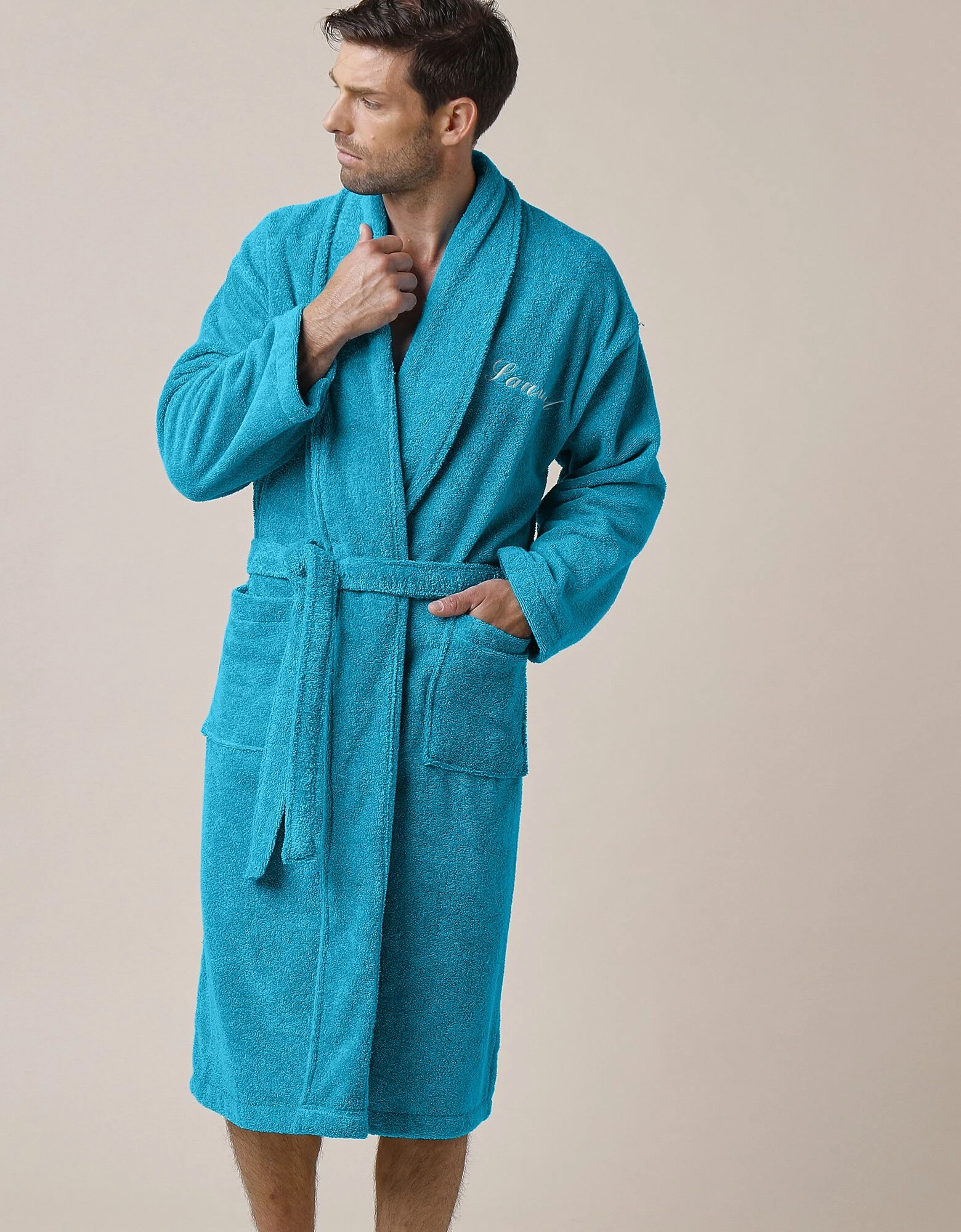 Colombine Peignoir Mixte Adulte éponge Bouclette Col Châle Personnalisable – Image 2