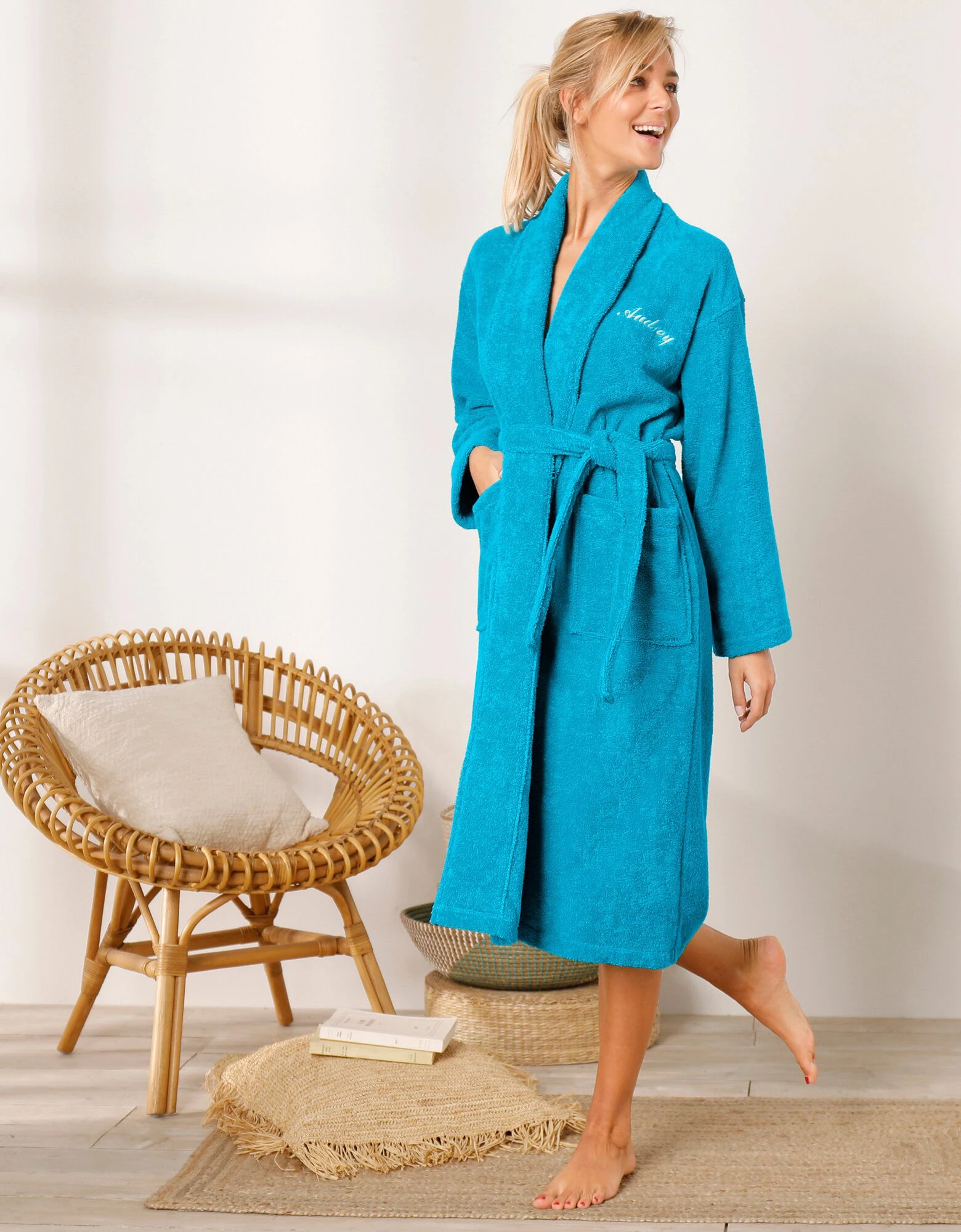 Colombine Peignoir Mixte Adulte éponge Bouclette Col Châle Personnalisable – Image 3