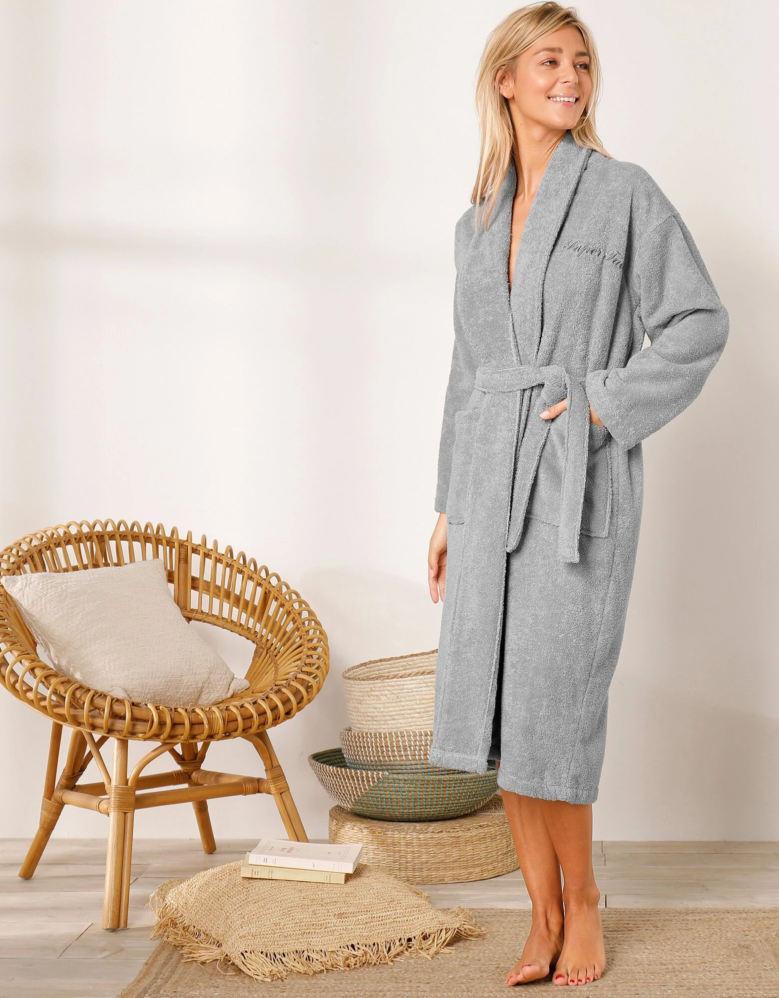 Colombine Peignoir Mixte Adulte éponge Bouclette Col Châle Personnalisable – Image 2