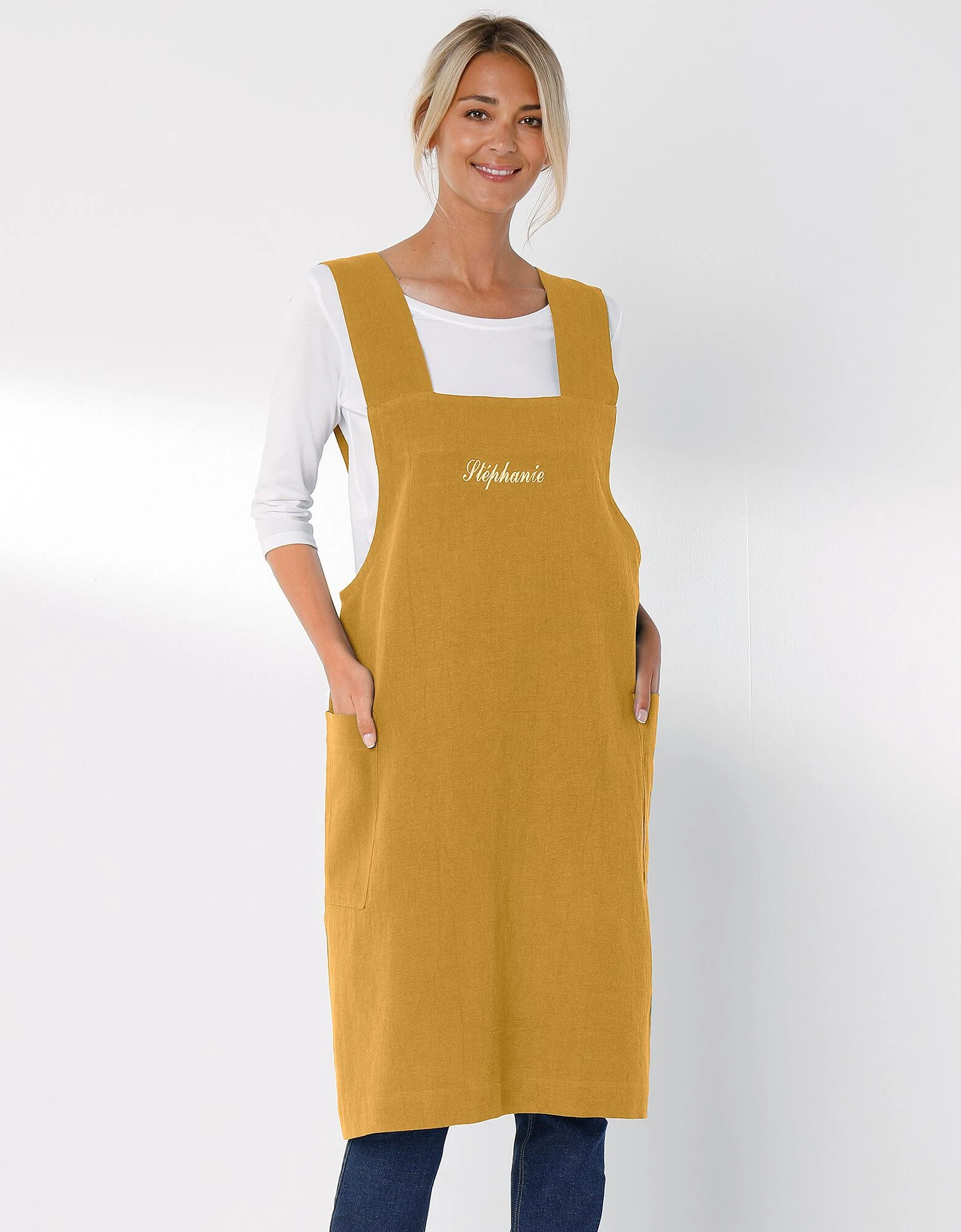 Blancheporte Tablier De Cuisine Japonais Coton Et Lin Uni Personnalisable