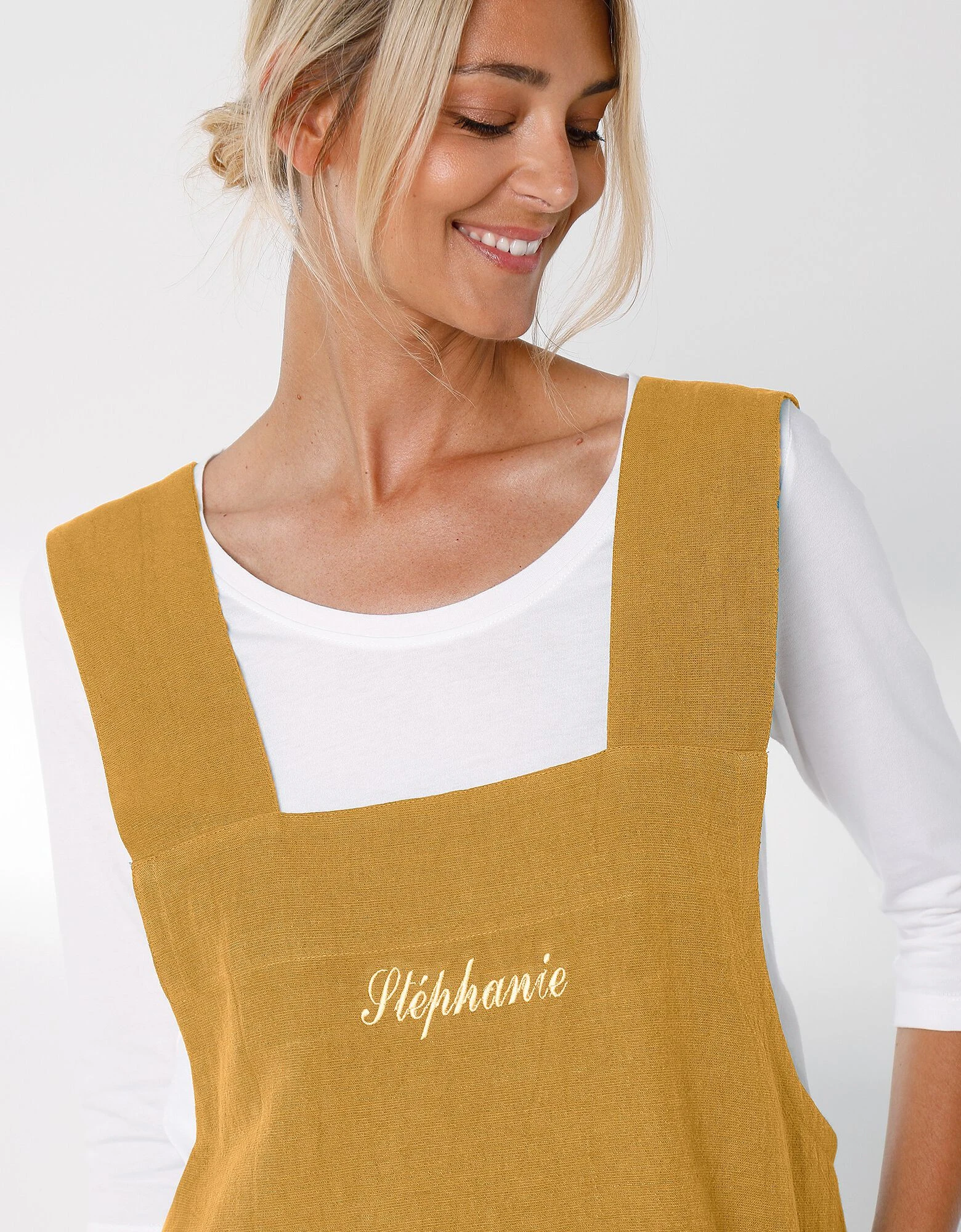 Blancheporte Tablier De Cuisine Japonais Coton Et Lin Uni Personnalisable – Image 3