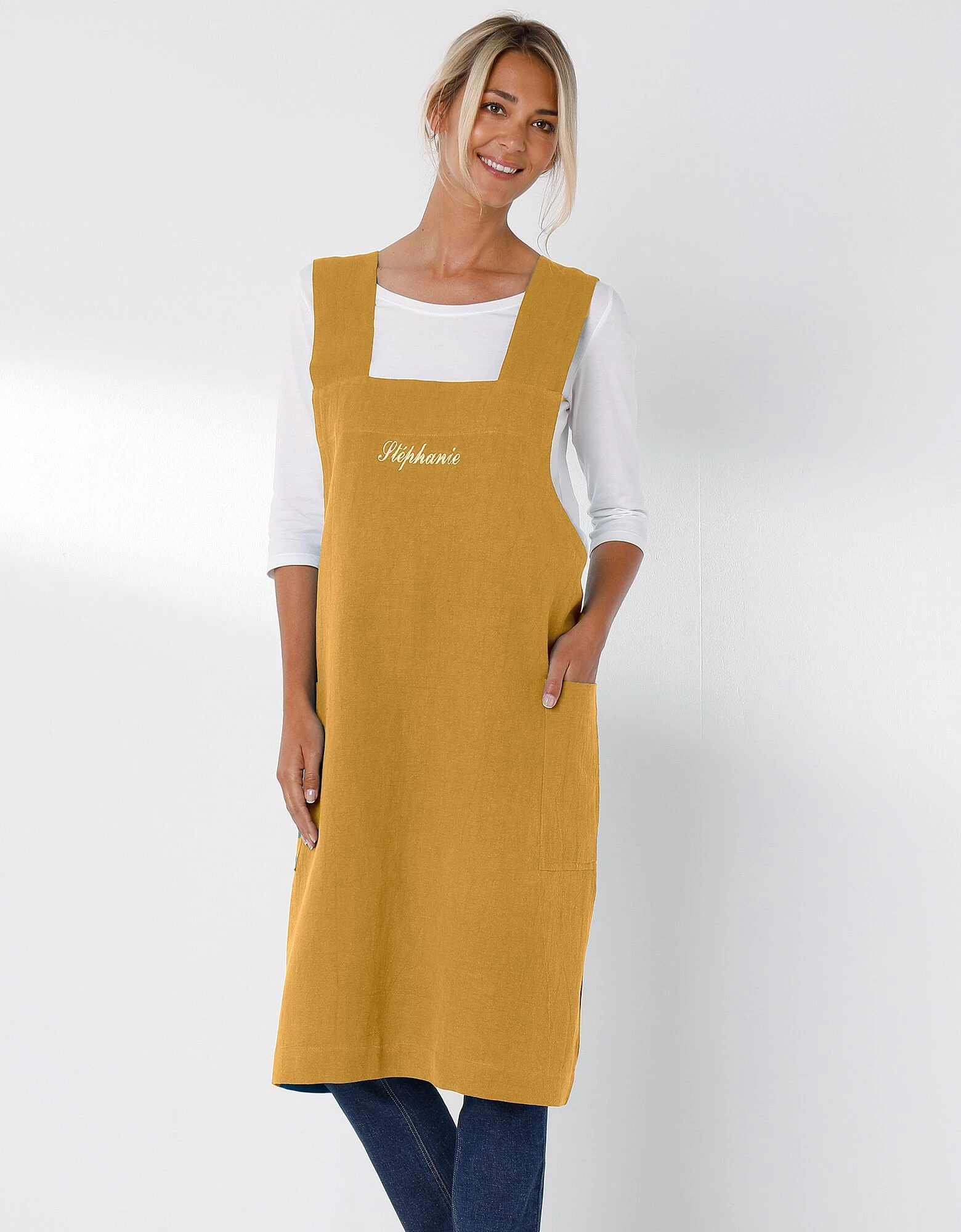 Blancheporte Tablier De Cuisine Japonais Coton Et Lin Uni Personnalisable – Image 4